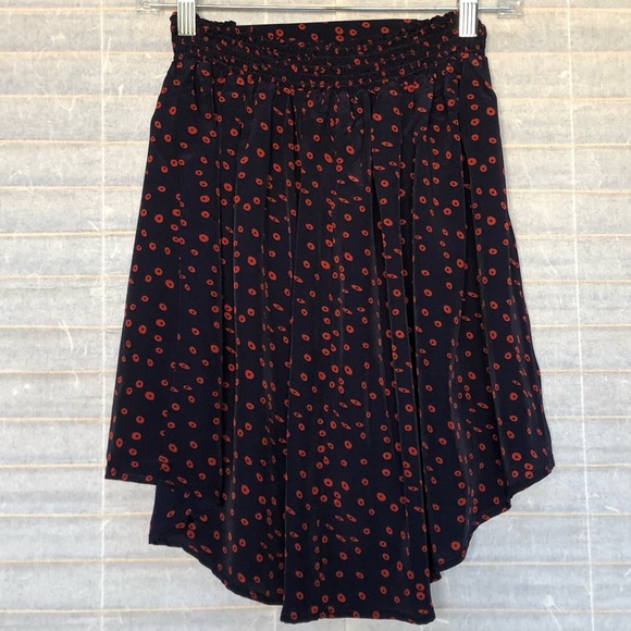 Umgee Polka Dot Print Silky Asymmetrical High Low Mini Skirt Navy Blue Red - Picture 4 of 12